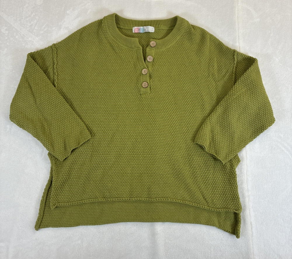 Free People Beach Hailee Sweater 100% Cotton Waffle Pullover Green Size X-Small